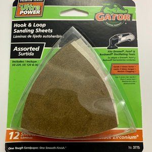 Hook & Loop Sanding 12-Ct Sheets Assorted Black Zirconium 082354037758 GATOR NEW